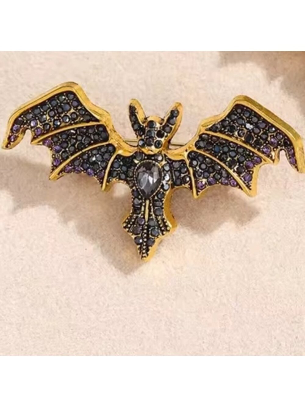 Vampire Bat Black Crystal Brooch